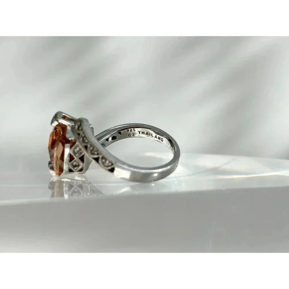 Bypass Shank Rose Gold Cubic Zirconia Stone Cushion Cut Sterling Ring - Sz 5 - Picture 7 of 10